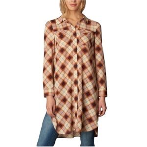 PrAna Red Orange Plaid Button Up Tunic Top Dress Cabincore Lagenlook Campcore